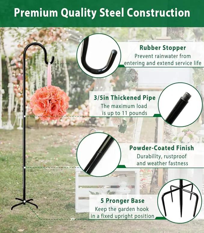 Artibear Adjustable Outdoor Shepherd Hook Stand with 5 Prong Base, 92 Inches Tall 3/5 in Thick, Shiny Black (2 Packs), photo 2 of 7