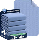 Washable Bed Pads 36" x 52" - 4 Pack, Blue, Waterproof Bed Pads for Incontinence, Bed Wetting Pads for Bed, Sofa, Floor, Resuable Underpads for Adults, Seniors, Pet by TinyTreasures Baby Boutique