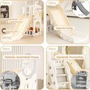 XJD 5 in 1 Toddler Slide, Kids Slide for Toddlers Age 1-3, Outdoor Indoor Playset for Toddlers with Basketball Hoop and Ball, Storage Space and Non-Slip Steps Telescope (Beige) by TinyTreasures Baby Boutique