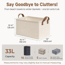 StorageWorks Storage Bins, Shelves Baskets for Organizing, Large Fabric Closet Organizers with Handles, Metal Frame, Beige（Cotton-linen）, 2-Pack by CozyNest Decor