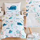 PERFEMET 4 Pcs Toddler Bedding Set Ocean Themed Toddler Comforter for Girl Soft Reversible Under Sea Animals White Toddler Bed in A Bag for Boys Girls(White, Whales) by TinyTreasures Baby Boutique