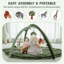 Baby Play Gym with Mat Leaf Shaped, Baby Play Mat with 6 Hanging Toys Tummy Time Mat, Baby Gym Activity Center, Washable (Green) by TinyTreasures Baby Boutique