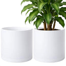D'vine Dev 2 Pack 14 Inch Modern Plastic Plant Pots, Small Garden Planters for Plant with Drainage Holes and Saucers, White Color, 74-Z-Q-1 by GreenHaven Gardens