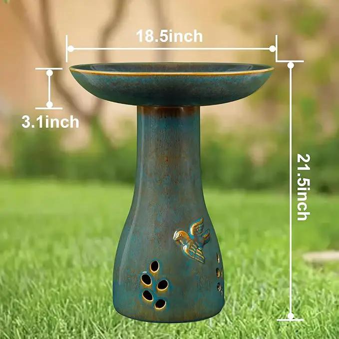 Ceramic Bird Bath for Outdoors, 21.5 inch Heavy Duty Bird Bath，Weather-Resistant Birdbath for Outdoor Garden Use, Attracts Birds, Elegant Yard Décor - Blue, photo 3 of 7