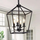4 Light Chandelier, Industrial Ceiling Light Black Lantern Light Fixtures with Farmhouse Metal Cage Adjustable Height Rustic Geometric Hanging Light E12 Base for Kitchen Island, Entryway, Indoor by CozyNest Decor