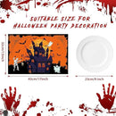 Plastic Placemats Set of 6 Halloween Table Mats - Trick or Treat Kitchen Decor - Wipe Clean, Washable, Recyclable - Orange Place Mats for Indoor/Outdoor - Heat Resistant - Kitchen/Dining Table by CozyNest Decor