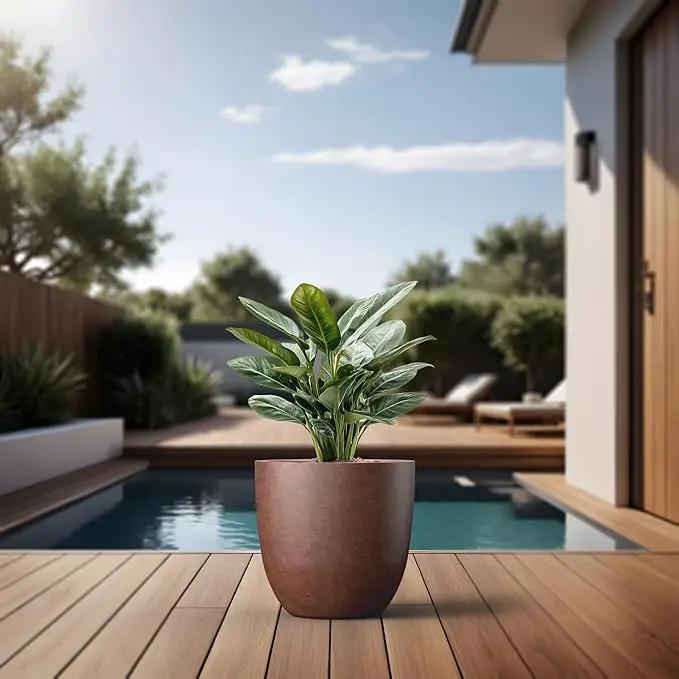 Kante 14 Inch Dia Round Concrete Planter, Indoor Outdoor Large Plant Pot with Drainage Hole and Rubber Plug for Home Patio Garden, Rusty, photo 6 of 7