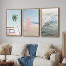 Tinonedraw Large Ocean Beach Framed Canvas Wall Art, Summer Coastal Surfboard Wall Decor, Palm Tree Pink Car Artwork, Modern Surfing Seascape Art Prints for Living Room Bedroom Office 16"x24"x3 by CozyNest Decor
