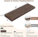 Axeman Floating Shelves for Wall, 24''W x 8'' D Rustic Solid Elm Wood Shelves for Storage, Wall Mounted Display Shelving with Invisible Heavy-Duty Metal Bracket (Walnut, 2PCs) by CozyNest Decor