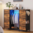 LUMTOK 55W 2-in-1 Dresser with Hanging Rack, 10 Drawers Dresser for Bedroom,Dressers with Fabric Drawers,LED Lights, Charging Station and Hanging Racks for Bedroom (Rustic Brown) by CozyNest Decor