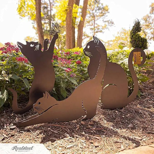 RealSteel I 3 Pack Steel Cat Garden Decor I Outdoor Yard Decorations I Gift for Cat Lovers I Lawn Ornaments and Statues I Garden Signs Decorative Outdoor - Penny Vein, photo 2 of 8