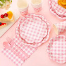 350 Pcs Pink Gingham Plates and Napkins Party Supplies - Pink and White Checkered Plates Sets Serve 50 Guests - Scalloped Gingham Paper Plate for Birthday Wedding Picnic Party Decorations by CozyNest Decor