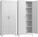 Kitchen Pantry Cabinet,75”White Metal Storage Cabinets with Doors and 4 Adjustable Shelves,Kitchen Cabinet with 2 Gold Handles,Tall Cabinet for Livingroom,Pantry, Bathroom by CozyNest Decor