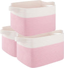 OIAHOMY 3 Pack Storage Basket for Organizing, 13''X9.85''X8.7'' Woven Storage Bins with Handles, toy organizers,Stylish Room Decor, Pink & white by TinyTreasures Baby Boutique