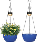 2 Packs Hanging Planters Basket for Outdoor Plants, Solar Powered Self Watering Blue Round Plastic Flower Pots with Drainer for Balcony Patio Garden Outdoor Decoration by CozyNest Decor