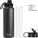 DRINCO Stainless Steel Water Bottle Spout Lid Vacuum Insulated Double Wall Water Bottles Wide Mouth (40oz 32oz 22oz 18oz 14oz) Leak Proof Keeps Cold or Hot (40 oz, 40oz Black) by CozyNest Decor