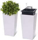 22.5" Tall Planters Set of 2, Outdoor＆Indoor Black Planter Pots, High Front Porch Planter Pots with Drainage Holes＆Water Level Monitor＆Inner Bucket, Automatic Watering, White by CozyNest Decor