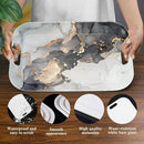 Serving Trays with Handles, 14.5 x 9.8 inch Rectangular Plastic Tray for Restaurant, Kitchen, Gray and Golden Marble by CozyNest Decor