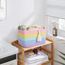 Shelf Baskets for Organizing, Woven Storage Basket for Shelves，Cotton Rope Storage Bins for Toys Books, Nursery Towel Baskets for Classroom, 14.96"X9.8"X8.85", 3-Pack Pastel Rainbow by CozyNest Decor