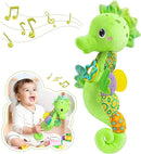 Baby Toys 0 to 12 Months, Musical Stuffed Animal Activity Soft Toys with Multi-Sensory Crinkle, Rattle and Textures, Infant Tummy Time Toys for Newborn Boys Girls, Seahorse, Green by TinyTreasures Baby Boutique