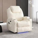 Power Recliner Chair with Heat and Massage, PU Leather Home Theater Seating with LED Lights/Cup Holders/Side Pocket/USB Port, Reclining Sofa Chair for Living Room (1, Beige) by CozyNest Decor