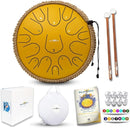 The Balmy Drum - 15 Note 14 Inch Steel Tongue Drum, Steel Drum Instrument, Drums For Children and Adults, Balmy Drum Set for Kids with Music Book, Handpan, Mallet and Carry Bag (Gold) by TinyTreasures Baby Boutique