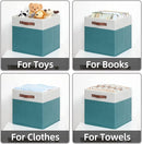 HNZIGE Fabric Storage Bins for Shelves 13x13 Storage Cubes Set Of 4 Foldable Storage Baskets with Handles for Organizing Cloth Closet Toy Nursery(Teal&White) by TinyTreasures Baby Boutique