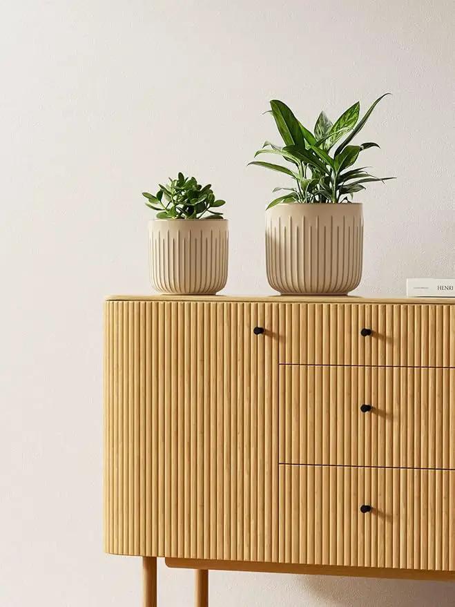 LE TAUCI Ceramic Planters, 8.3+6.9+5.7 Inch Plant Pots for Indoor Plants, Set of 3 Flower Pots with Drainage Holes, Round Planters Pot for Indoor House Plants, Reactive Glaze Cloud Cream, photo 3 of 7