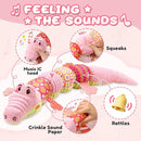 Baby Toys 0 to 12 Months, Musical Stuffed Animal Activity Soft Toys with Multi-Sensory Crinkle, Rattle and Textures,Infant Tummy Time Toys for Newborn Boys Girls, Crocodile, Pink by TinyTreasures Baby Boutique