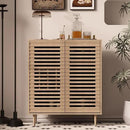 Mid Century Bar Cabinet with Wine Racks, Modern Liquor Cabinet with Slatted Doors for Dining Room, Living Room (Natural Color) by CozyNest Decor
