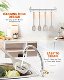 Silicone Cooking Utensils Set, Perfectly Angled for Frying, Mixing,Serving,Draining,Turning and Stirring, BPA-Free Matte Silicone, Wood Handles, Safe for Nonstick Cooking Surfaces,4 Pack (Khaki) by CozyNest Decor