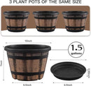 Quarut 3 Pack 10 inch Plant Pots,Whiskey Barrel Planters with Drainage Holes & Saucer, Plastic Decoration Flower Pots Imitation Wine Barrel Design, for Indoor & Outdoor Garden Home Plants (Brown) by GreenHaven Gardens