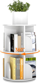 Rotating 2-Tier Bookshelf, 360° Spinning Corner Bookcase with Lazy Susan, White Space Saving Organizer for Study Room, Home Office, Kids Rooms, Bedroom, Adults & Kids by TinyTreasures Baby Boutique