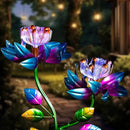 Solar Wind Spinners Blue Twin Flowers for Yard and Garden, Solar Windmill Garden Whirligig Kinetic Spinners Decor for Lawn, Patio, Yard, Metal Wind Outdoor Sculpture by CozyNest Decor