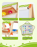 Kids Easel 3-1 Adjustable Art Easel Wooden Drawing Board Double-Sided with Magnetic Whiteboard & Chalkboard for Ages 3-8, Foldable Design Includes Paper Roll by TinyTreasures Baby Boutique