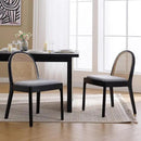 Mid Century Dining Chairs Set of 2, Accent Rattan Side Chairs Linen Fabric Kitchen Chair with Solid Wooden Legs for Living Room Dining Room, Grey by CozyNest Decor