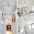 WUZUPS Chandelier Rustic Farmhouse Industrial Round Semi-flushmount Ceiling LED Light Fixture with Clear Glass Shades for Bathroom Kitchen Foyer Entryway, H 11.8" x W 13.4", E26 Base, Brushed Gold by CozyNest Decor