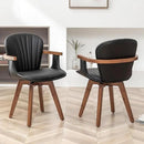 LUNLING Swivel Dining Chairs, Mid Century Modern Black Faux Leather Kitchen Chairs with Arms,Bamboo Legs Side Chairs No Wheels,Accent Chair for Dining Rooms and Offices,1PCS by CozyNest Decor