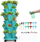Vertical Planter, 6 Tier Stackable Strawberry Planter with Garden Tool Set, Movable Indoor/Outdoor Garden Herb Pot for Growing Vegetables and Succulents, Teal by CozyNest Decor
