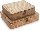 Seagrass Storage Basket Box with Lid Rectangular Woven Shelf Baskets Bins for Organize Snack Toys Set of 2 Natural Decorative(Large+Small) by CozyNest Decor