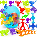 32 PCS Toddler Suction Cup Toys Kids Bath Toy 1-3 3-5 Party Favor Goody Prize Filler Stuffer Gifts for 2+ 3 4 5 6 Year Old Boy Girl Travel Sensory Fidget Window Water Table Toy with Eggshell Storage by TinyTreasures Baby Boutique