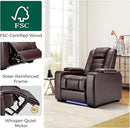 ANJ Power Home Theater Seating Set of 2, Brown Faux Leather Electric Recliner Chair with Powered Headrest, Dual Motors Movie Reclining Chairs with LED Lights,USB Port,Cup Holders, Hidden Arm Storage by CozyNest Decor