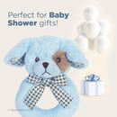 Bearington Baby Lil' Waggles, 5.5 Inch Blue Puppy Dog Plush Stuffed Animal, Soft Baby Boy Rattle - Newborn Boy Toys - Newborn Rattle by TinyTreasures Baby Boutique