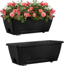 HAITRAL Hanging Planters for Outdoor Plants,Deck Railing Planter Boxes Countryside Style Window Boxes Planters, Balcony Flower Pots Plastic Railing Planter with Metal Brackets for Fence,Black 2 Pcs by GreenHaven Gardens