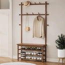 Bamboo Hall Tree with 13 Hook, 6-in-1 Entryway Bench with Coat Rack Freestanding, Coat Rack with Shoe Storage Bench Organizer for Mudroom, Bedroom, All-in-One Shoe Rack,Walnut by CozyNest Decor