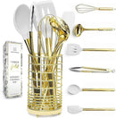 White Silicone and Gold Cooking Utensils Set with Gold Utensil Holder - 7-Piece Silicone Cooking Tools - Ideal for Nonstick Cookware and Stylish Modern Kitchens - Luxury Kitchen Accessories by CozyNest Decor
