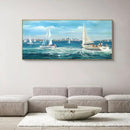 XLSJERST Large Blue Canvas Wall Art Seascape Painting - Landscape Picture Textured Navy Modern Sailboat Ocean Artwork Framed for Living Room Bedroom Bathroom Home Office Wall Decor Large Size 70"x31" by CozyNest Decor