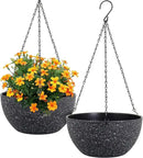 12 inch Large Hanging Planters for Indoor Outdoor Plants, 2 Pack Hanging Flower Pots with Drainage Holes and Chain for Garden Porch, Plastic Hanging Baskets for House Plants, Speckled Black by CozyNest Decor