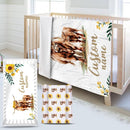 Custom Name Crib Bedding Set - Highland Cow Theme, Personalized Yellow Floral Nursery Bedding 3-Piece Set– Soft Blanket, Fitted Sheet, Changing Pad Cover – for Newborns Girls Nursery Gifts by TinyTreasures Baby Boutique