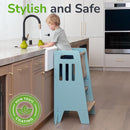 Toddler Tower with a Sliding Door and 3 Adjustable Heights - Complete Toddler Kitchen Stool Helper with Support Feet - Safe Design for 18+ Months to 6-Year-Old Kids - Blue by TinyTreasures Baby Boutique